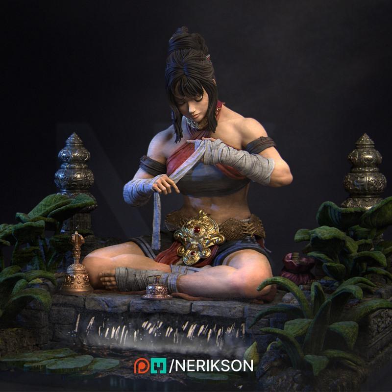 静水禅师坐姿模型（3D打印版）|Nerikson – Jingwei the Monk Pose 02 – 3D Print Model STL