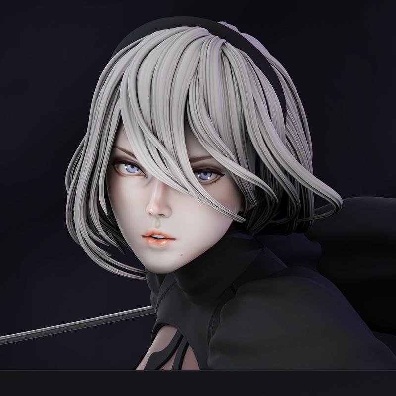 Bulkamancer建模 - 2B尼尔自动人形 - 3D打印模型STL|Bulkamancer Sculpts – 2B Nier Automata – 3D Print Model STL