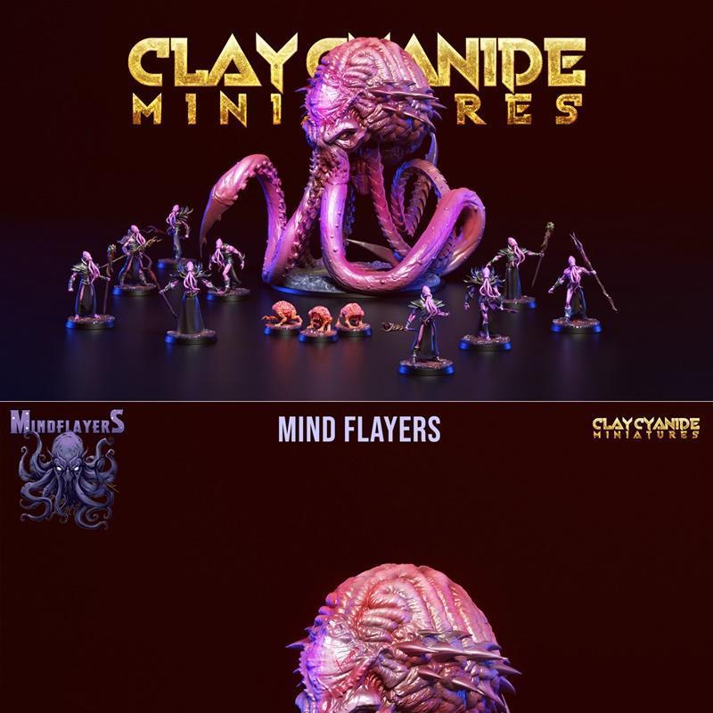 克莱因蓝微型模型——4月2024年灵智者3D打印模型|Clay Cyanide Miniatures – Mind Flayers April 2024 – 3D Print Model STL