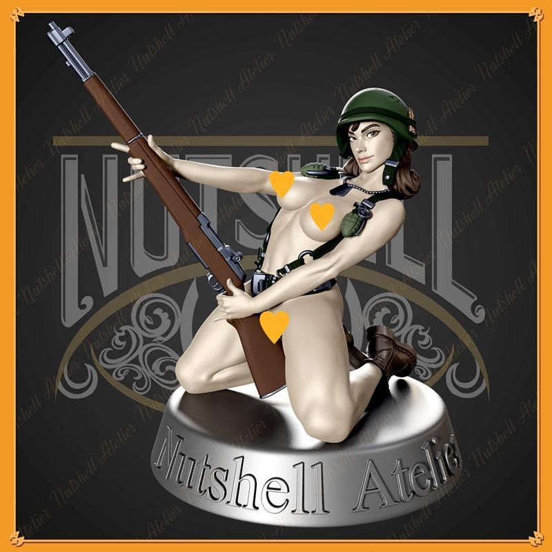 Nutshell Atelier - 二战风情少女立牌 - 3D打印模型|Nutshell Atelier – Waifu WW2 pin up – 3D Print Model STL