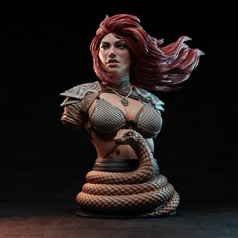 红Sonja 3D打印模型|Red Sonja Bust – 3D Print Model STL