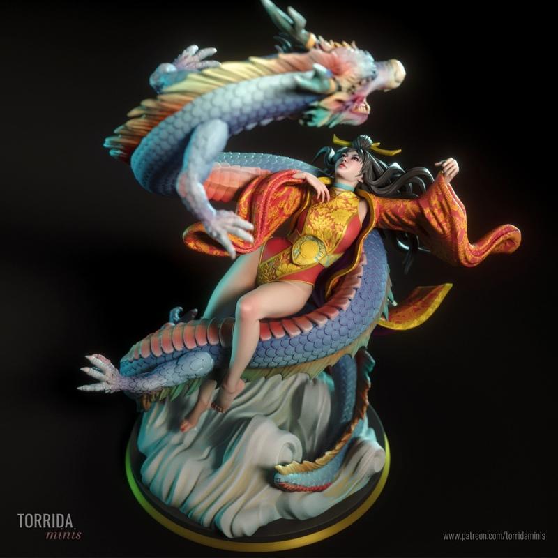 Torrida Minis – Yahui and the Dragon 3D打印模型|Torrida Minis – Yahui and the Dragon – 3D Print Model STL
