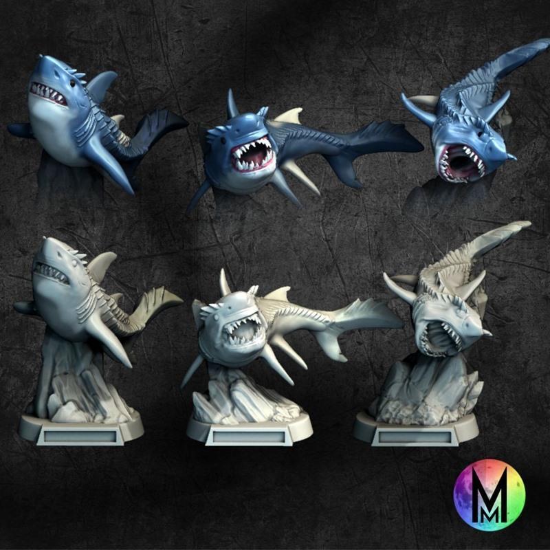 月光小模型——冰川鲨鱼 3D打印模型|Moonlight Minis – Glacier Sharks – 3D Print Model STL