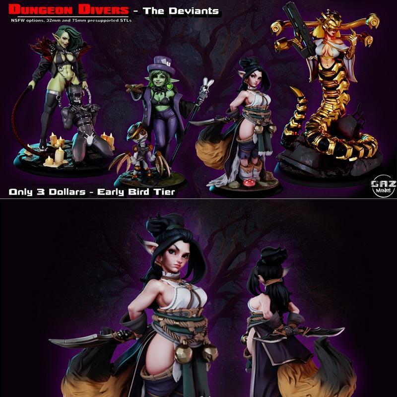GAZ迷你模型：地下潜水者——异端角色3D打印版|GAZ Minis – Dungeon Divers – The Deviants January 2024 – 3D Print Model STL