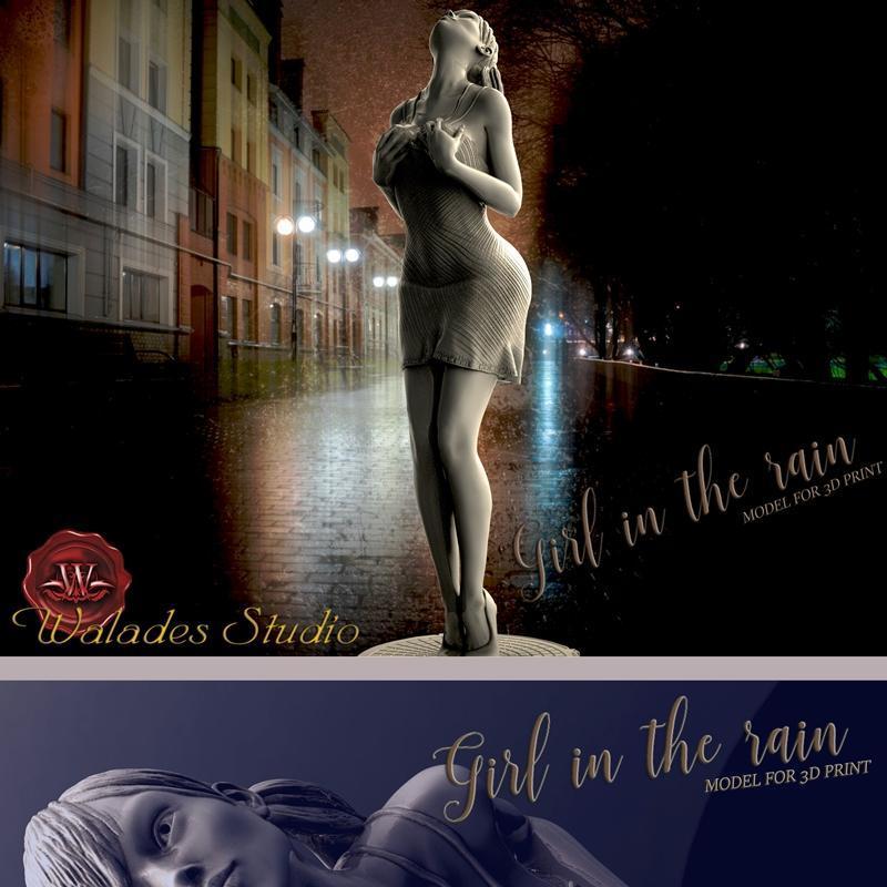 Walades Studio - 雨中的女孩 - 3D打印模型|Walades Studio – Girl in The Rain – 3D Print Model STL