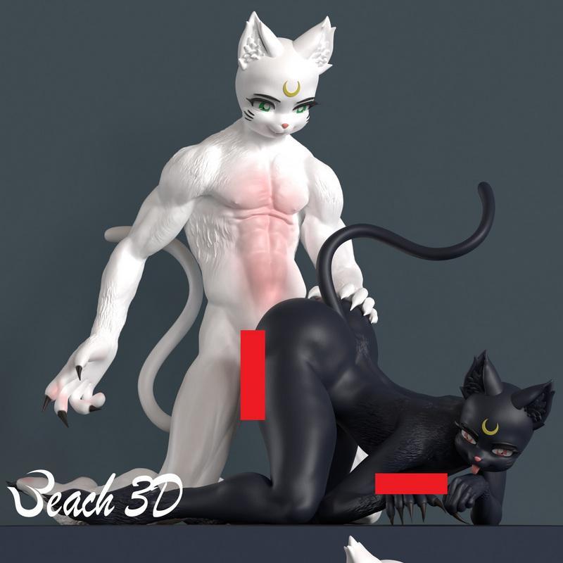 水手月 Luna 对战 Artemis 3D打印模型|Sailor Moon Luna vs Artemis Pen Holder – 3D Print Model