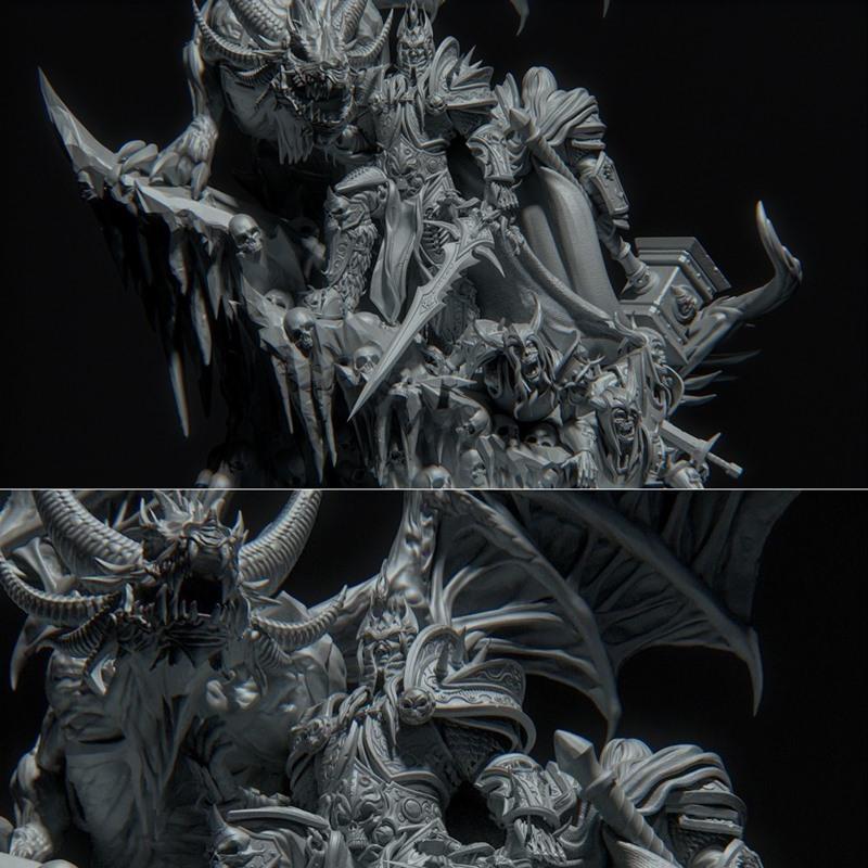 暗黑破坏神3D打印模型：亡灵国王主题场景|Arthas Lich King Diorama – 3D Print Model STL