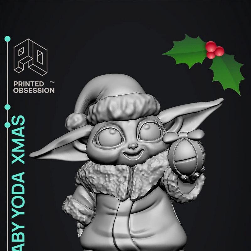 Baby Yoda圣诞球3D打印模型|Baby Yoda Xmas with Ball – 3D Print Model