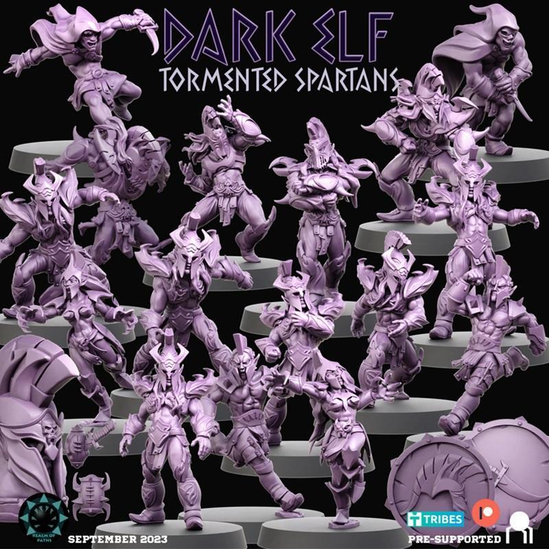 路径之域——暗精灵——受苦的斯巴达战士 3D打印模型|Realm of Paths – Dark Elf – Tormented Spartans – 3D Print Model STL