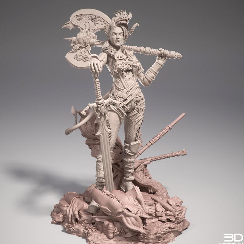 黑暗精灵野蛮人立式模型|Tiefling Barbarian Standing – 3D Print Model