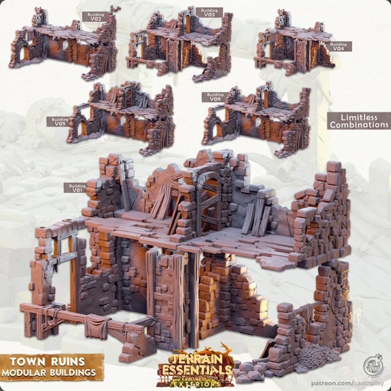 Cast n Play - 废墟场景 3D打印模型|Cast n Play – Town Ruins Set – 3D Print Model STL