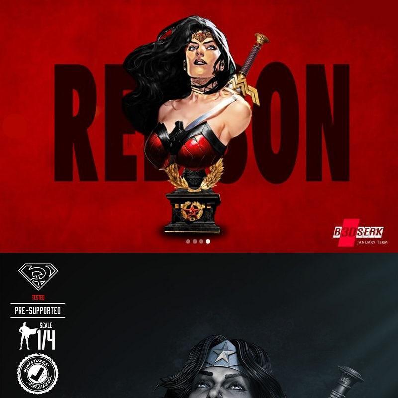 B3DSERK - 红色儿子神奇女侠立体头像 3D打印模型|B3DSERK – Red Son Wonder Woman Bust Portrait – 3D Print Model
