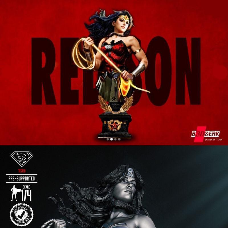 B3DSERK - 3D打印红儿子神奇女侠雕像模型|B3DSERK – Red Son Wonder Woman Bust – 3D Print Model