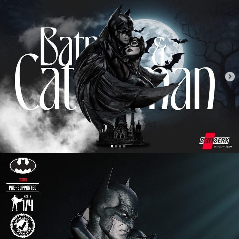 B3DSERK – 蝙蝠侠与猫女立体打印模型|B3DSERK – Catwoman and Batman Bust – 3D Print Model