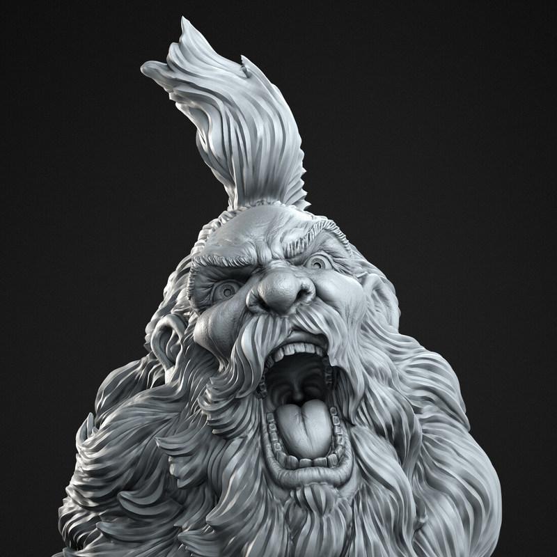 胡须咆哮者模型——3D打印作品|The Bearded Yell Bust – 3D Print Model
