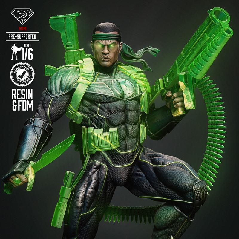 绿灯侠与约翰·史塔格 3D打印雕塑模型|B3DSERK – Green Lantern and Jhon Stewart Sculpture – 3D Print Model STL