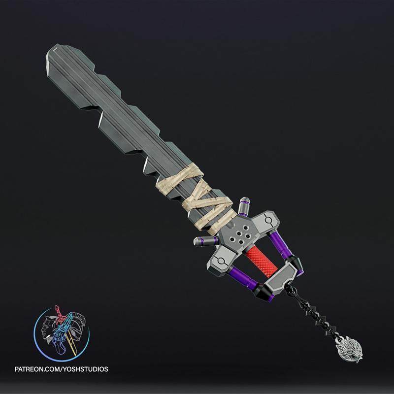 芬里尔键刃与哈德格斯剑及洛基——鳄鱼王冠 3D打印模型|Fenrir Keyblade and Hardedge Sword and President Loki – Alligator Crown – 3D Print Model STL
