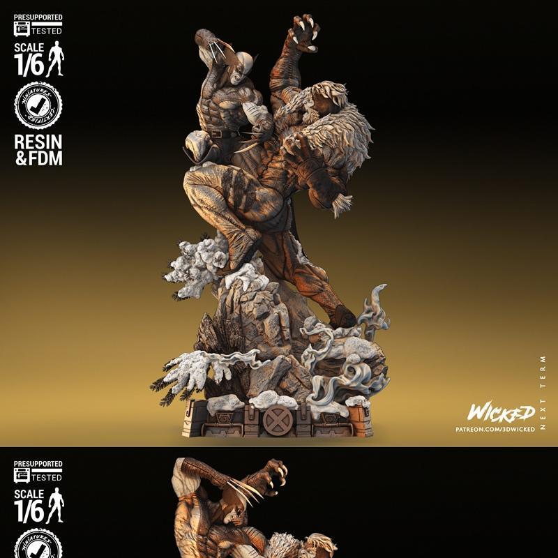 Wolverine vs Sabretooth 3D打印模型|Wicked – Wolverine VS Sabretooth Diorama – 3D Print Model STL