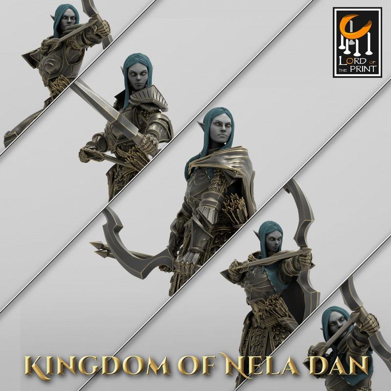 纳拉丹王国 - 淡精灵弓手 - 3D打印模型|Kingdom of Nela Dan – Elf Archer Pack – 3D Print Model