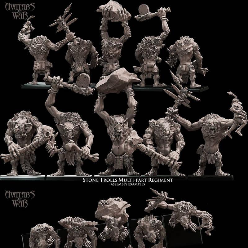 战争之魂——石 trolls 多段编队 3D打印模型|Avatars of War – Stone Trolls Multi-Part Regiment – 3D Print Model