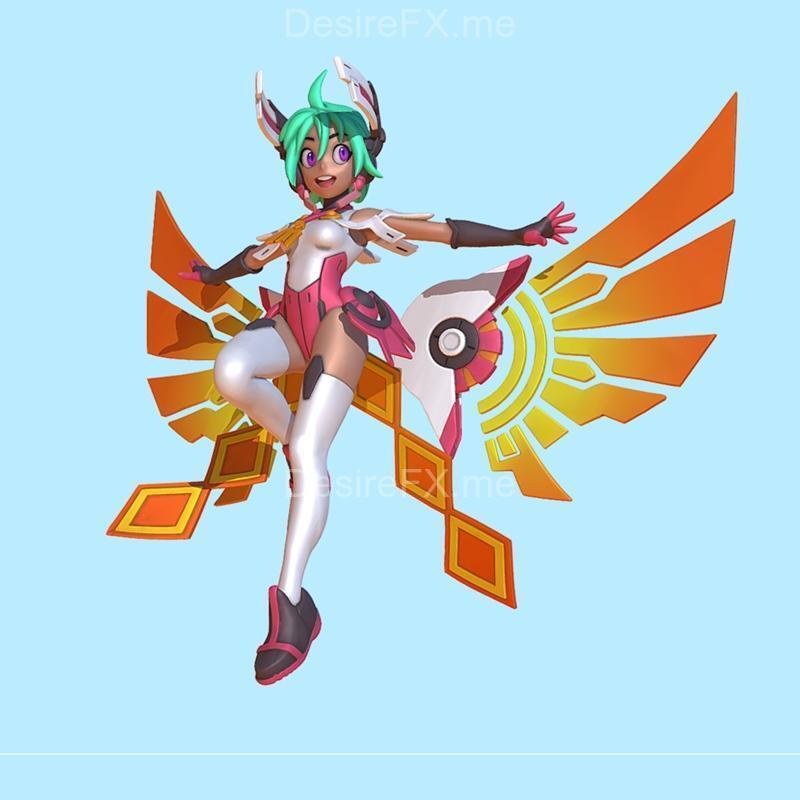 动漫天使与女巫骑扫帚3D打印模型|Manga Angel and Witch on broom – 3D Print Model STL