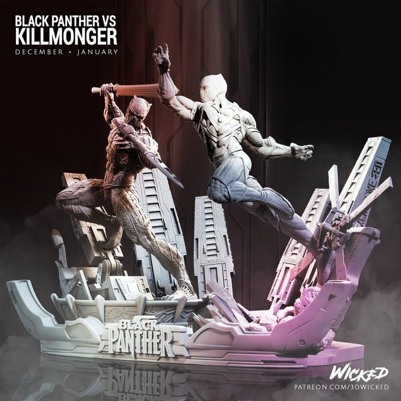 黑豹 vs 杀手鳄 3D打印场景模型|Wicked – Black Panther Vs Killmonger – Marvel Comics – 3D Print Diorama