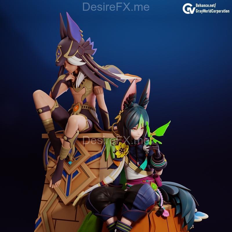 原神Extra Base模型：Cyno与Tighnari立体打印版|Cyno and Tighnari Extra Base – Genshin Impact – 3D Print Model STL