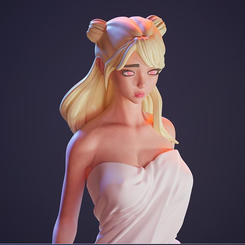 毛巾中的可爱女孩——3D打印模型|Cute girl in a towel – 3D Print Model STL