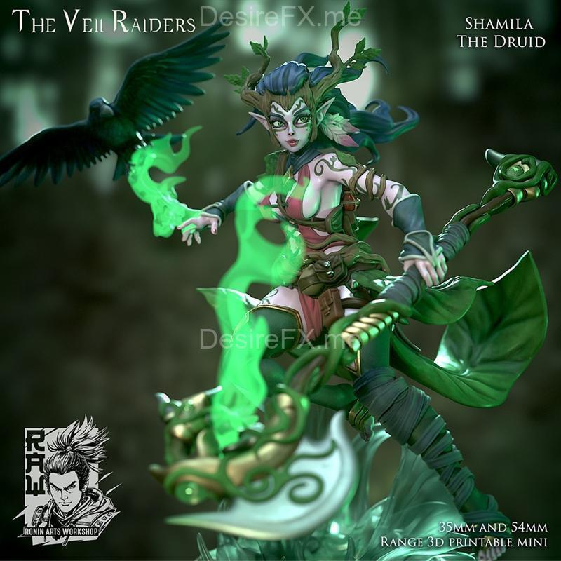 森林精灵德鲁伊3D打印模型|Ronin Arts Workshop – Shamila – Forest Elf Druid – 3D Print Model STL