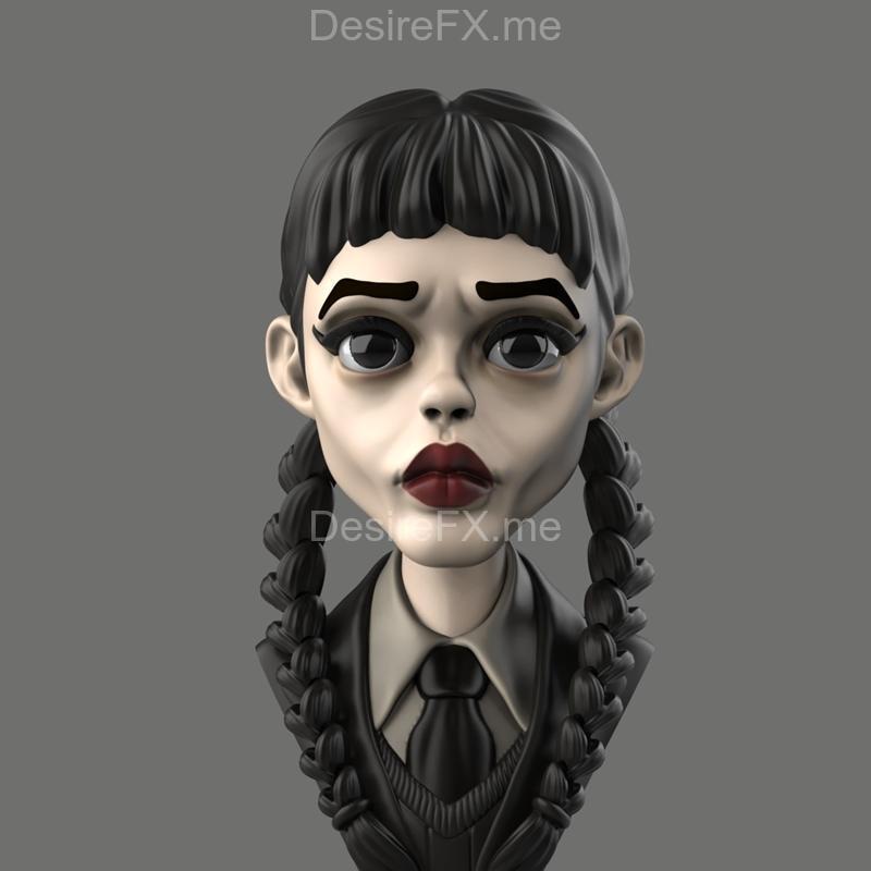 周三爆款：可动猪尾巴造型3D打印模型|Wednesday Bust with Articulated Pigtails – 3D Print Model STL