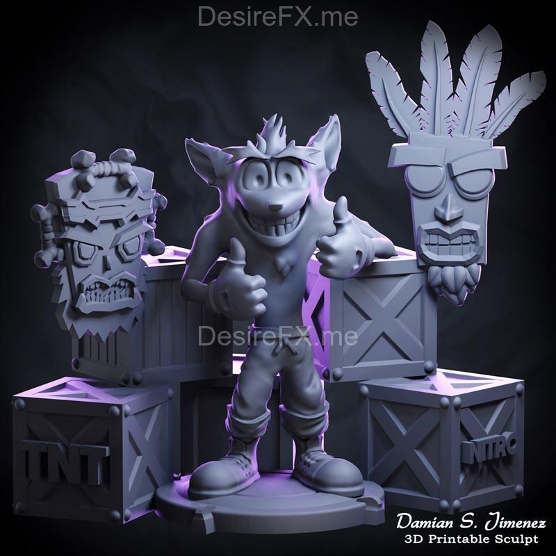 迪奥拉模型：Crash Bandicoot 3D打印雕塑|Crash Bandicoot Diorama – 3D Print Model STL