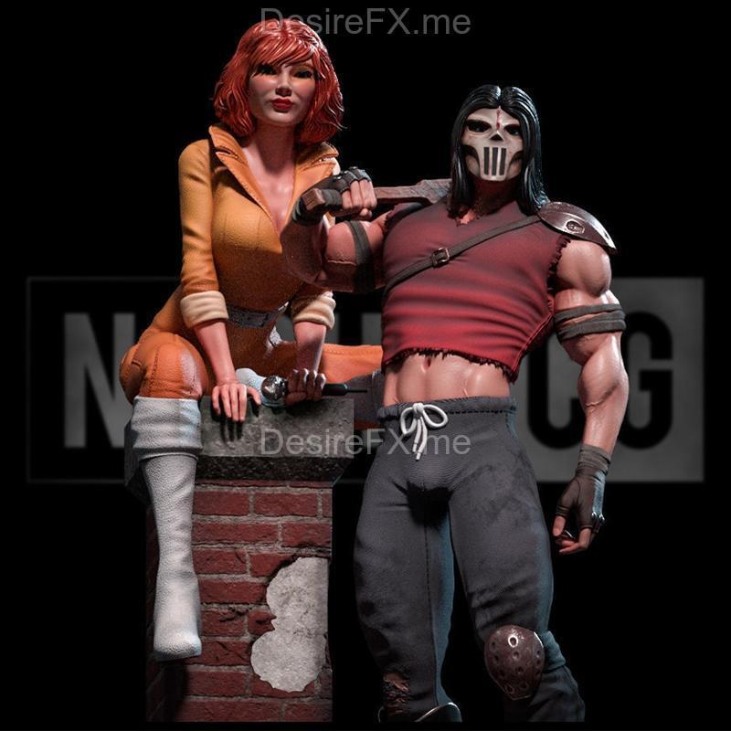 忍者神龟Casey Jones与April O'Neil雕像3D打印模型|Fan art – TMNT Casey Jones and April Oneil Statue – 3D Print Model STL