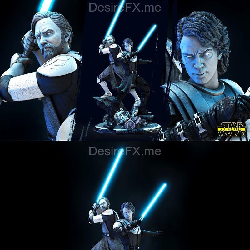 星球大战 安纳金与欧比旺 3D打印模型|Star Wars – Anakin and Obi Wan Diorama – 3D Print Model STL