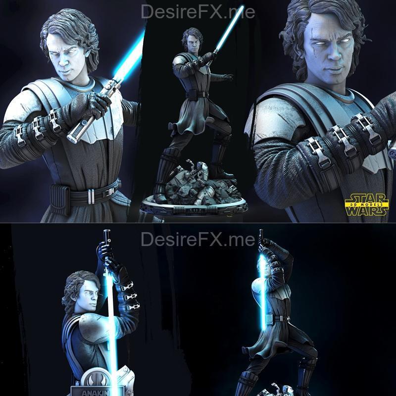 星球大战 安纳金 立体打印模型|Star Wars – Anakin Sculpture and Bust – 3D Print Model STL