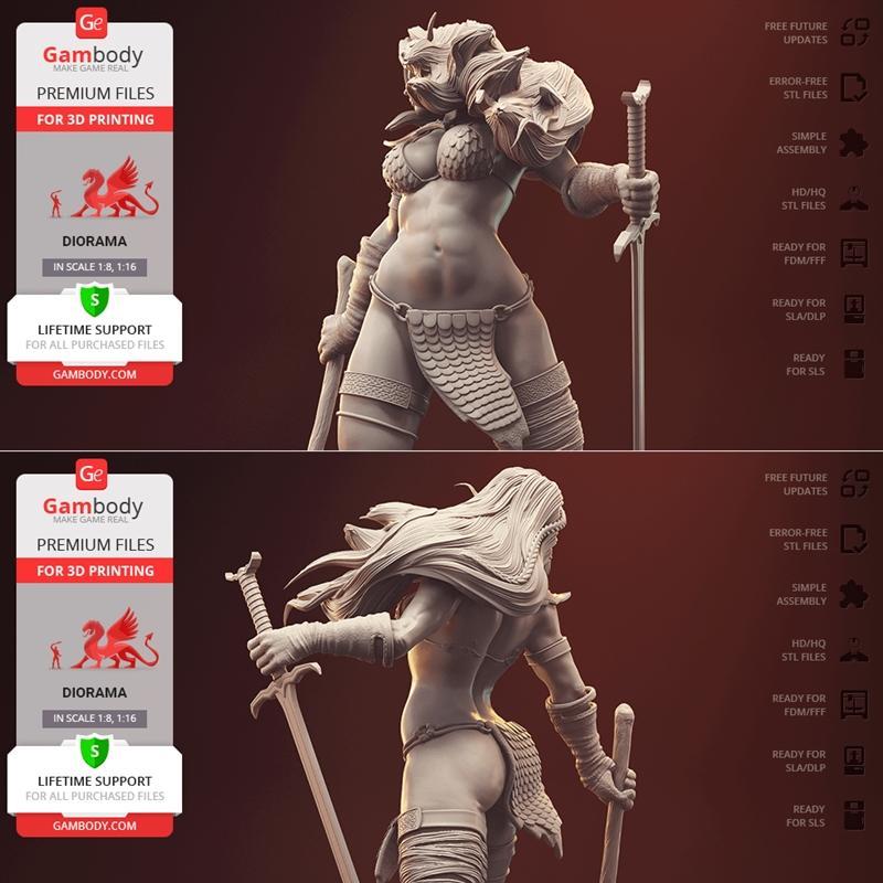 红Sonja场景模型 3D打印雕塑|Gambody – Red Sonja Figurine in Diorama – 3D Print Model STL