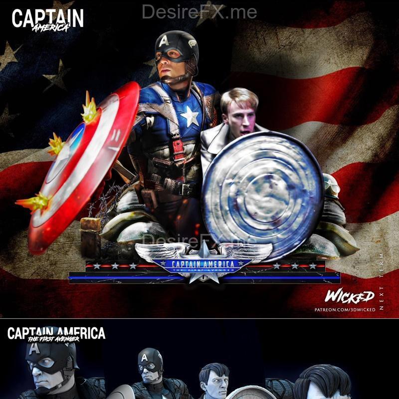 美国队长与钢铁侠3D打印模型|WICKED – Diorama Steve Rogers and Capitan America Bust – 3D Print Model STL