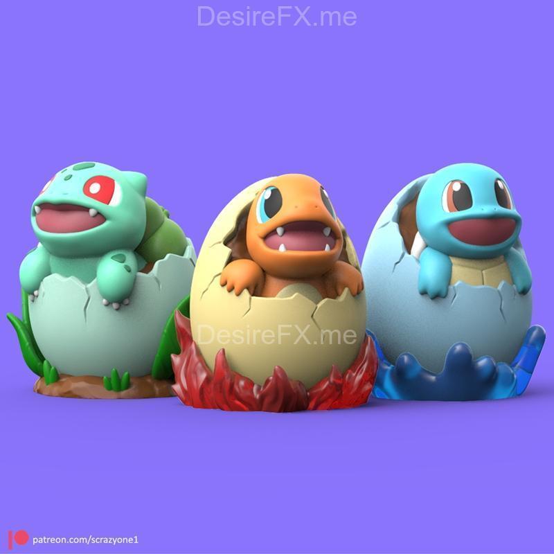 宝可梦-蛋仔日第三天-关都地区初始宝可梦-3D打印模型|Pokemon – Easter Day 3 Kanto Starters – 3D Print Model STL
