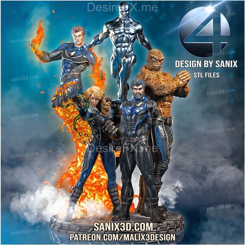Sanix - 复古迪奥拉模型 - 四人组3D打印模型|Sanix – Fantastic 4 Diorama – 3D Print Model STL
