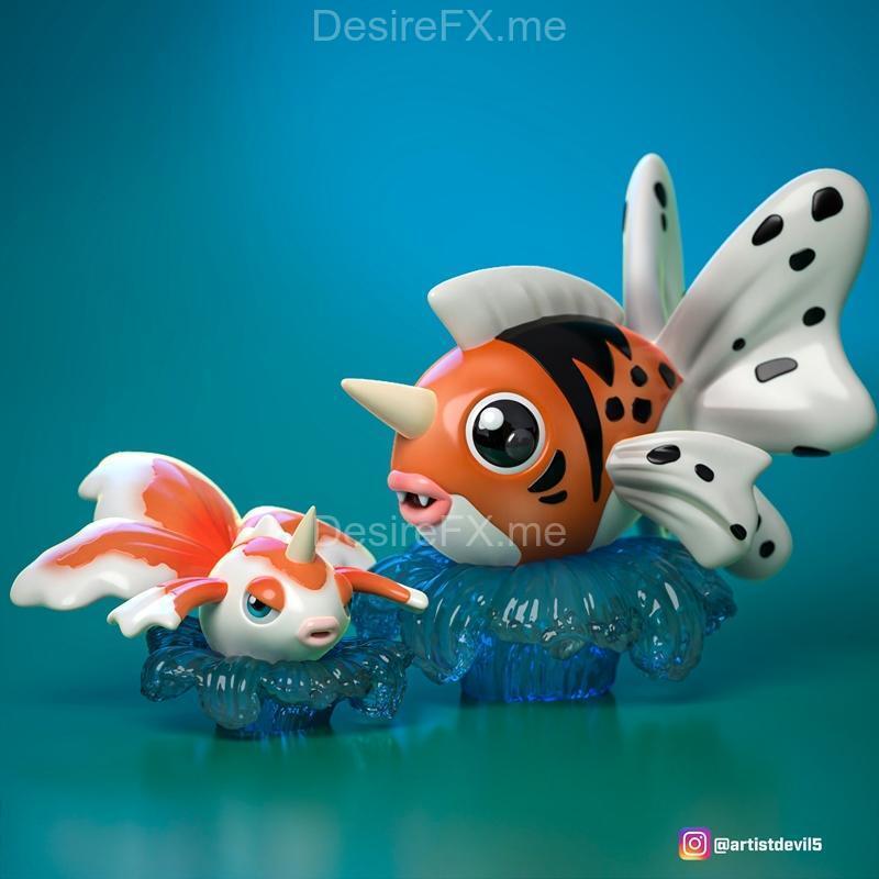 Goldeen与Seaking 3D打印模型|Goldeen and Seaking Pokemon – 3D Print Model STL