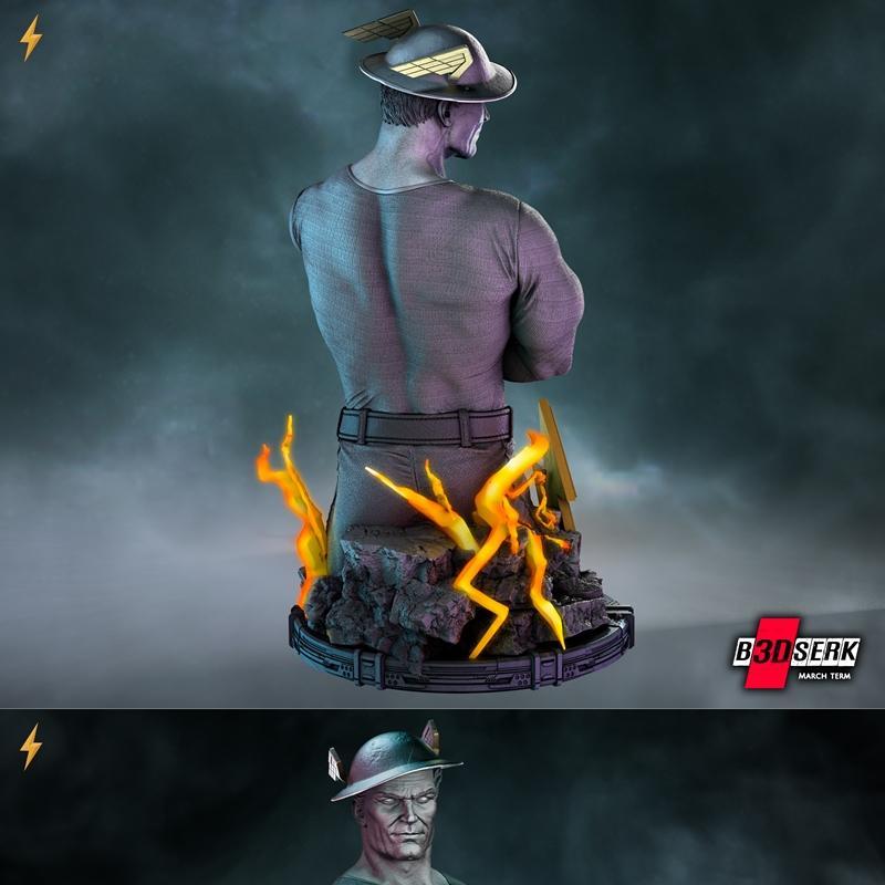 B3DSERK - 超人闪光侠杰伊·加里克 3D打印模型|B3DSERK – Jay Garrick Flash Bust – 3D Print Model STL