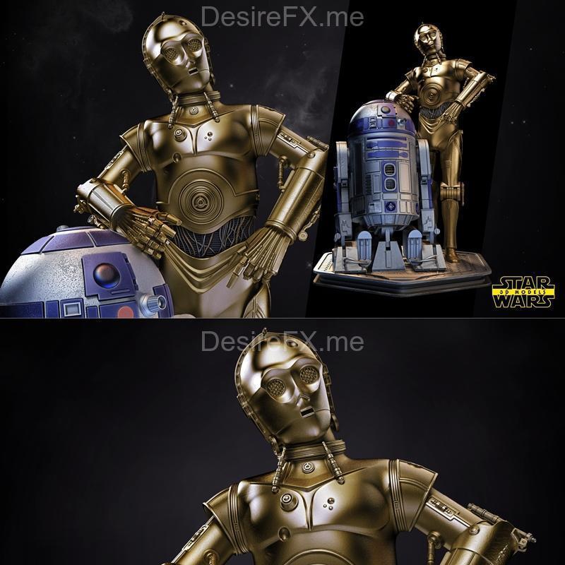 星球大战 C3PO 和 R2D2 3D打印雕塑模型|Star Wars – C3P0 AND R2D2 Sculpture – 3D Print Model STL