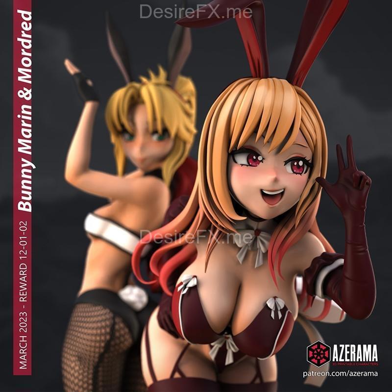 Azerama工作室《兔女郎》Marin与Mordred 3D打印模型|Azerama – Bunny Girls, Marin and Mordred – 3D Print Model STL