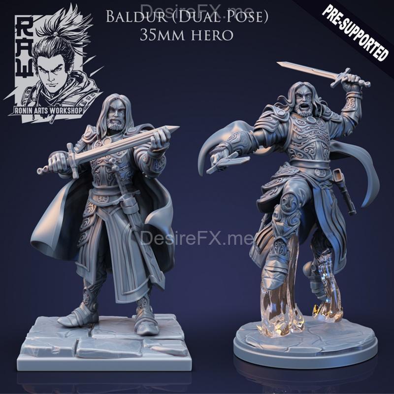 巴德尔战士——闲暇与战斗姿态3D打印模型|Baldur The Fighter – Idle and Action Pose – 3D Print Model STL