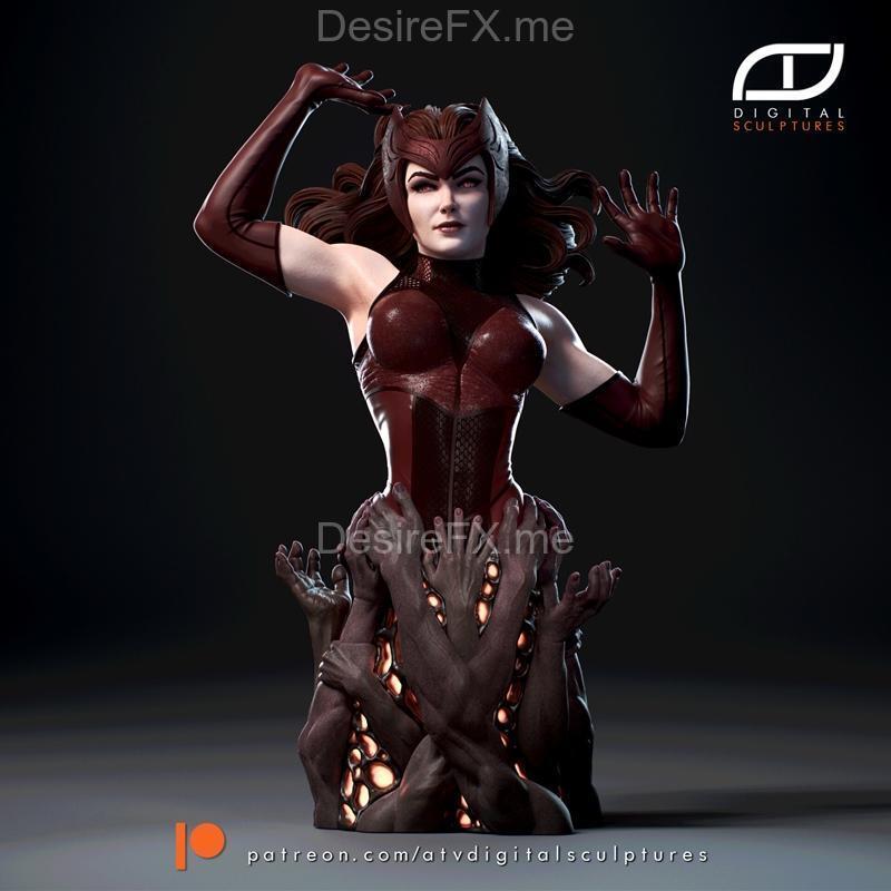 红衣女巫模型-3D打印雕塑|Scarlet Witch Bust – 3D Print Model STL