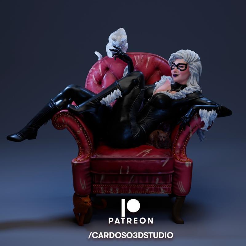 黑猫雕像 3D打印模型|Black cat statue – 3D Print Model STL