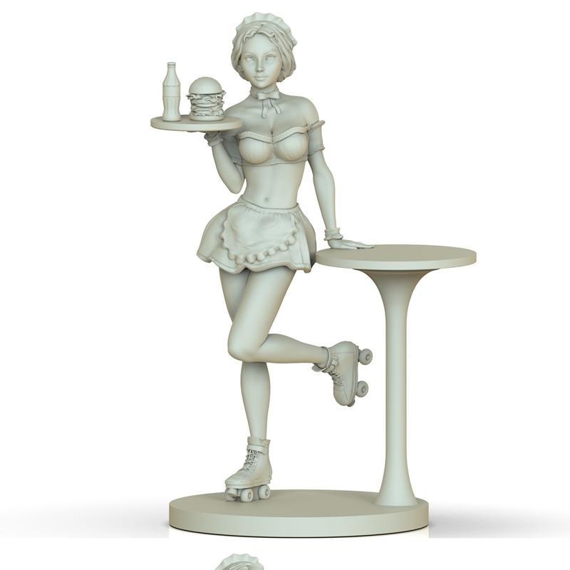 轮滑女侍——3D打印模型|Waitress on Roller skates – 3D Print Model STL