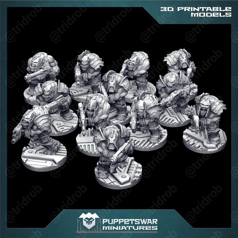 傀儡战争——兽人重装枪手 3D打印模型|Puppetswar – Orc Heavy Gunners – 3D Print Model STL