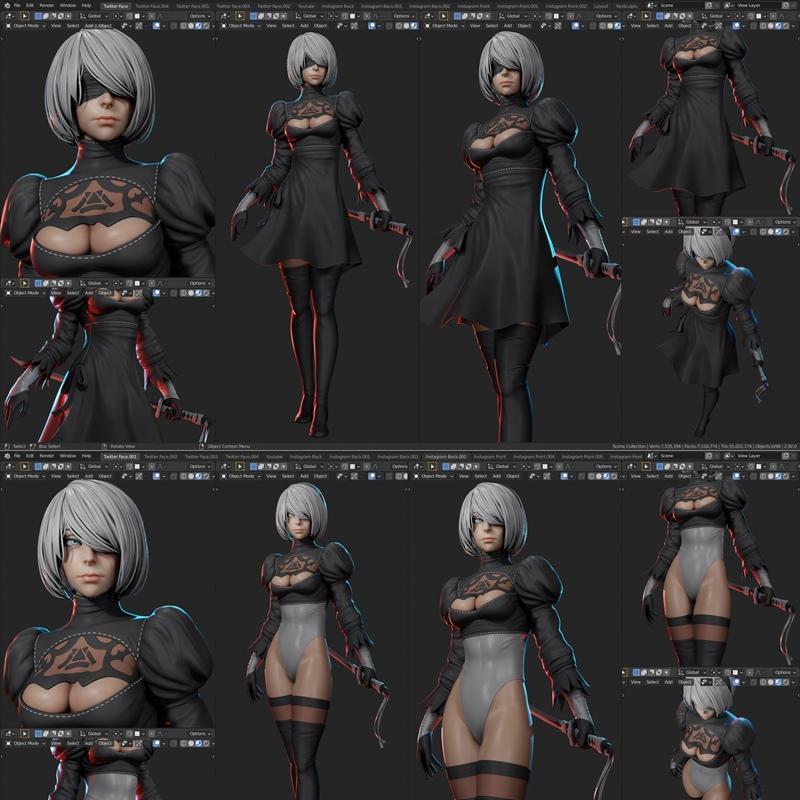 尼尔：自动人偶 机体建模 3D打印模型|Nier Automata Process Modelling Yan Sculpts – 3D Print Model STL
