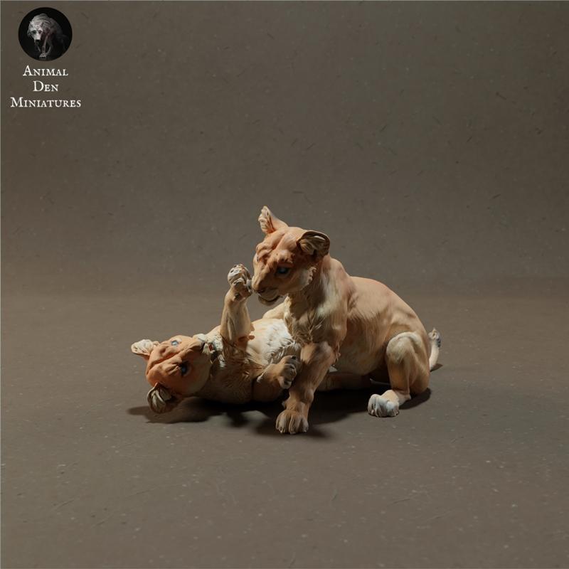 狮子幼崽玩耍 - 3D打印模型|Lion Cubs Playing – 3D Print Model STL