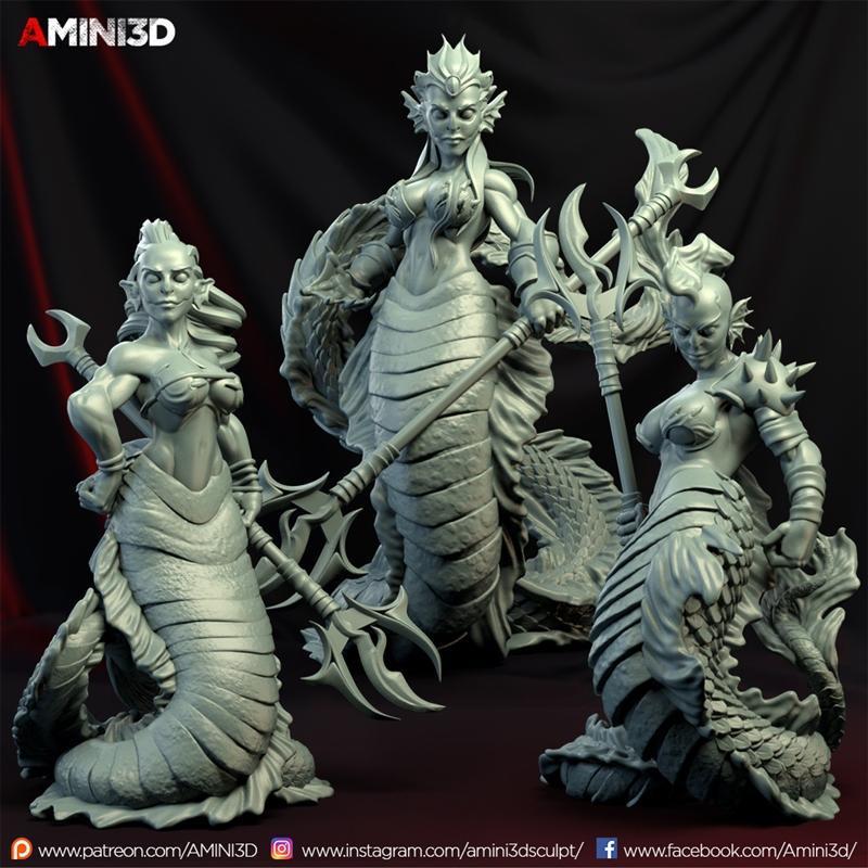 Amini3D - Merfolks - 人鱼角色3D打印模型|Amini3D – Merfolks – 3D Print Model STL